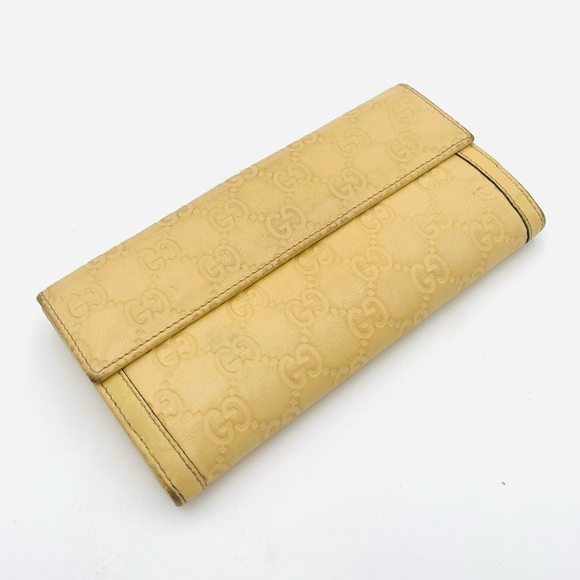 GUCCI⚡️Guccissima Pale Yellow Monogram Signoria Continental French Flap Wallet - Picture 2 of 14